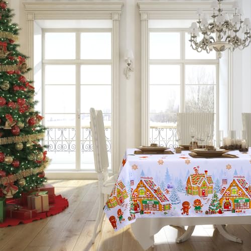 Tiamon 60 x 104 Inch Christmas Gingerbread Tablecloth Reusable Gingerbread Man Table Cover Polyester Christmas Tree Tablecloth Rectangle for Winter Xmas Holiday Dinner Decor Party Favors – Image 7