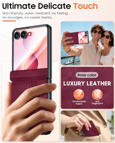 Image of for Galaxy Z Flip 8 Case with Hinge Protection & Screen Protector Red | Ultra Thin Stylish Leather Matte PC Durable Shockproof Cover Phone Case for Galaxy Z Flip 8-Red
