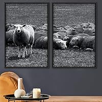 2 Piece Framed Canvas Wall Art Flock of Sheep Canvas Prints Home Artwork Decoration for Living Room,Bedroom - 16