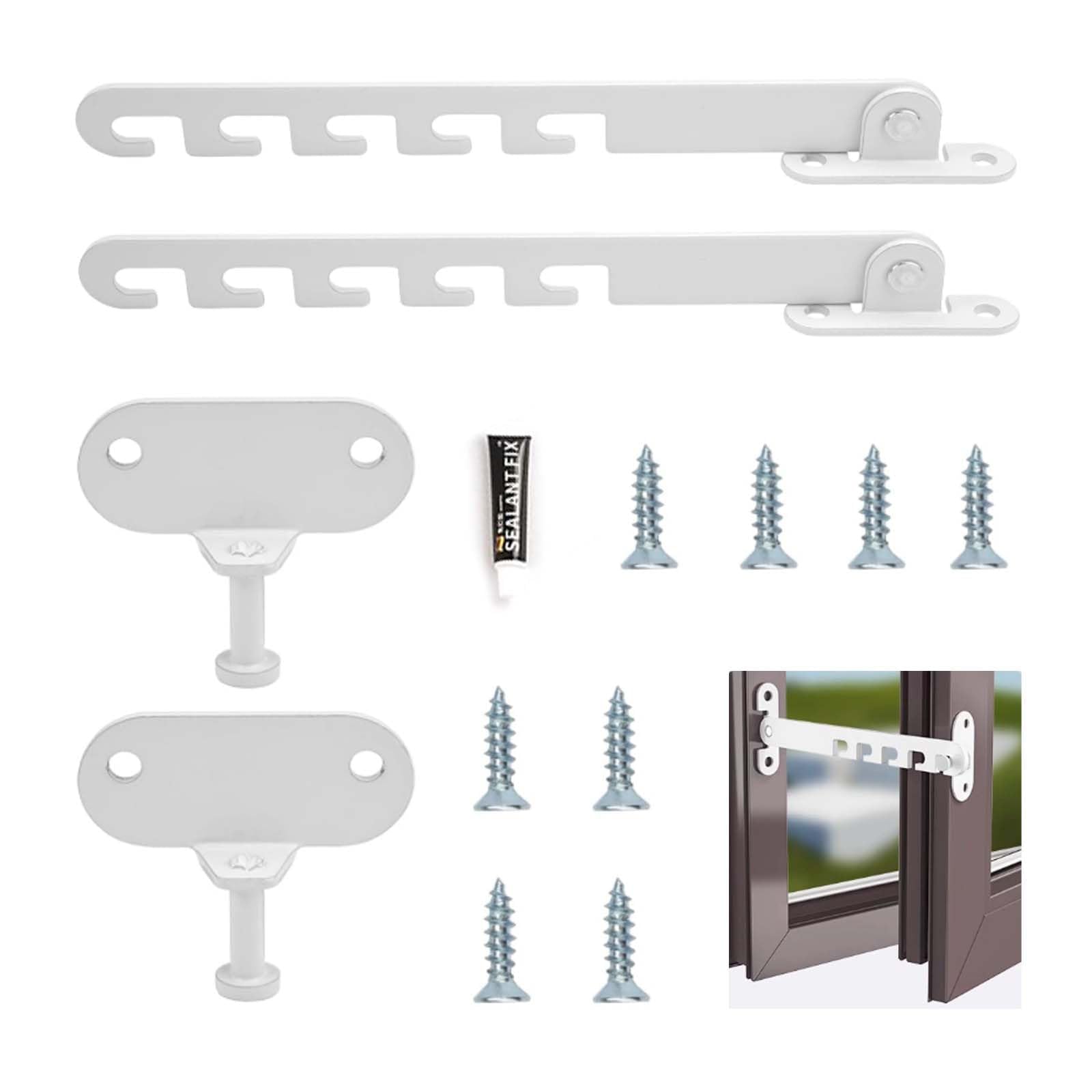 2 Stück Fensterfeststeller, 165mm Länge aus Stahl für Kippfenster, Fenster Kipp Regler, Verstellbarer Zuschlagschutz und Fensteröffnungsregler, Weiß