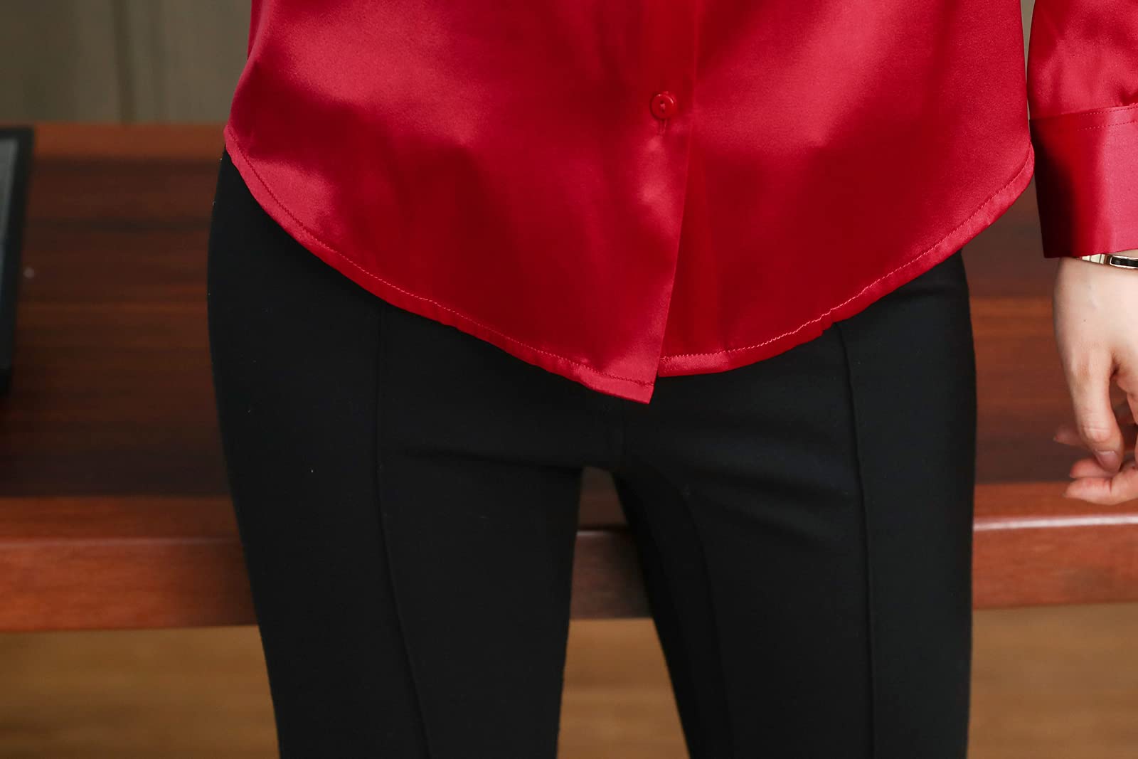 Valin Blusa de seda para mujer, camisa de seda sólida, con botones, blusa de manga larga, solapa de seda, S6630