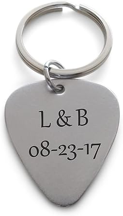 Custom Engraved Stainless Steel Guitar Pick Keychain, Couples Anniversary Gift