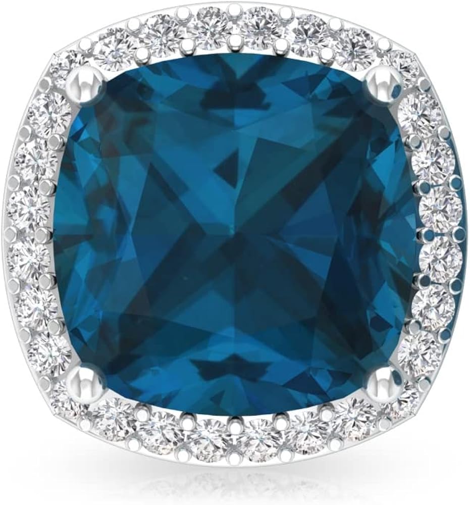 Aretes de topacio azul Londres de 28 quilates aretes de piedra preciosa en forma de cojín aretes de boda de diamante certificados aretes de dama de