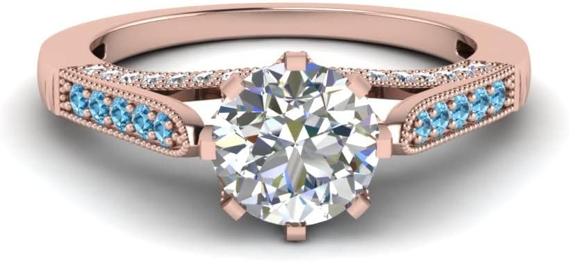 Choose Your Gemstone Cathedral Milgrain Diamond CZ Ring Rose Gold Plated Round Shape Side Stone Engagement Rings Matching Jewelry Wedding Jewelry Easy to Wear Gifts US Size 4 to 12