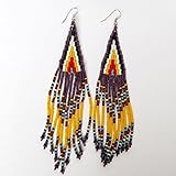 African Zulu beaded earrings - Long chandelier - Purple/yellow