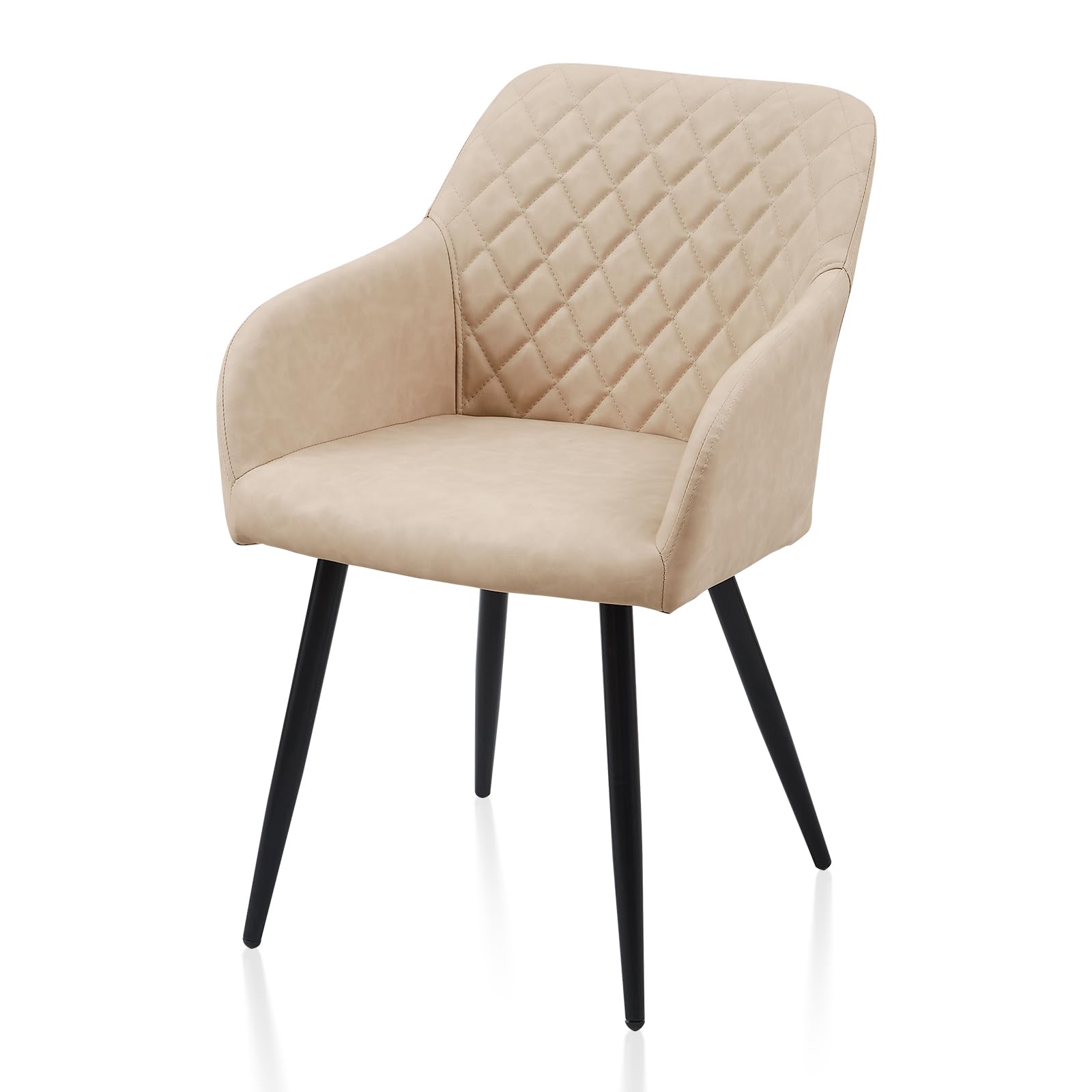 TUKAILAi Lot de 1 Chaise de Salle à Manger Rembourrée PU, Chaise de Cuisine Simili Cuir avec Dossier et Accoudoirs, Pieds en Métal Ergonomique pour Salon Bureau Pas Cher (Beige)