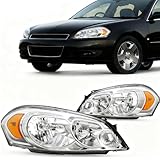 Torchbeam Headlights Headlamp Assembly Compatible with Chevy Impala 2006-2016 Impala, OE Headlamp Replacement for 2006-2007 Monte Carlo Chrome Housing Amber Reflector Driver and Passenger Side