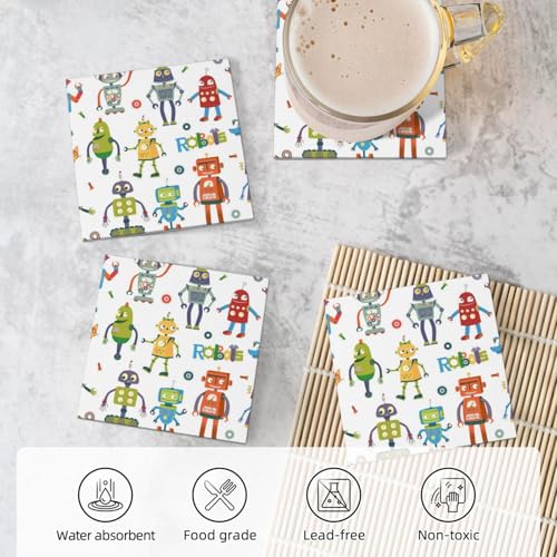 Sous-verres céramique robots lot de 4 idée cadeau créative - 6