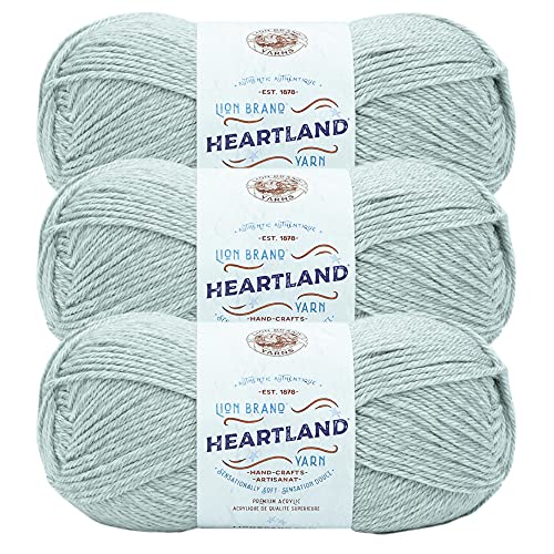 Image of Lion Brand Yarn Heartland Yarn, Worsted-Weight Yarn for Knitting, Crocheting, and Crafting, 3 Pack, White Sands