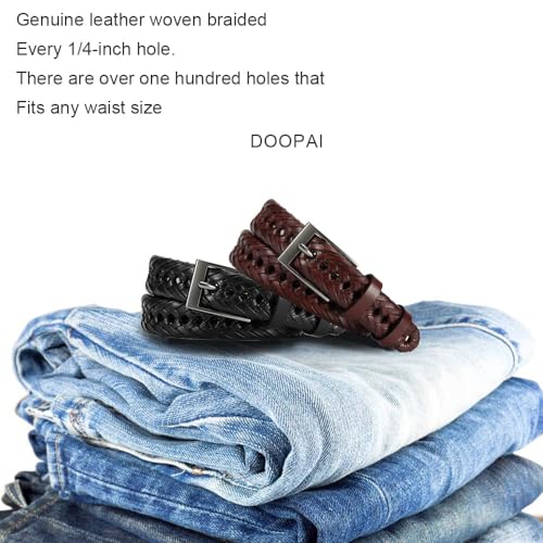 Image of DOOPAI Men's Braided Leather Dress Belt, Adjustable | Hand-woven genuine leather, 1 /4-inch adjustment and durable single-prong buckle for dress, casual, golf, jeans and daily wear