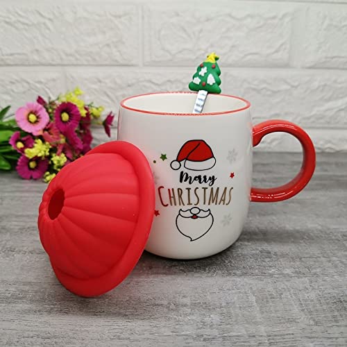 Taza de café reutilizable Taza de cerámica, taza de Navidad con taza de café de la tapa y de la cuchara, taza, cacao caliente tazas, láctea de té de la taza de la mañana de la novedad, tazas de chocol - Imagen 4