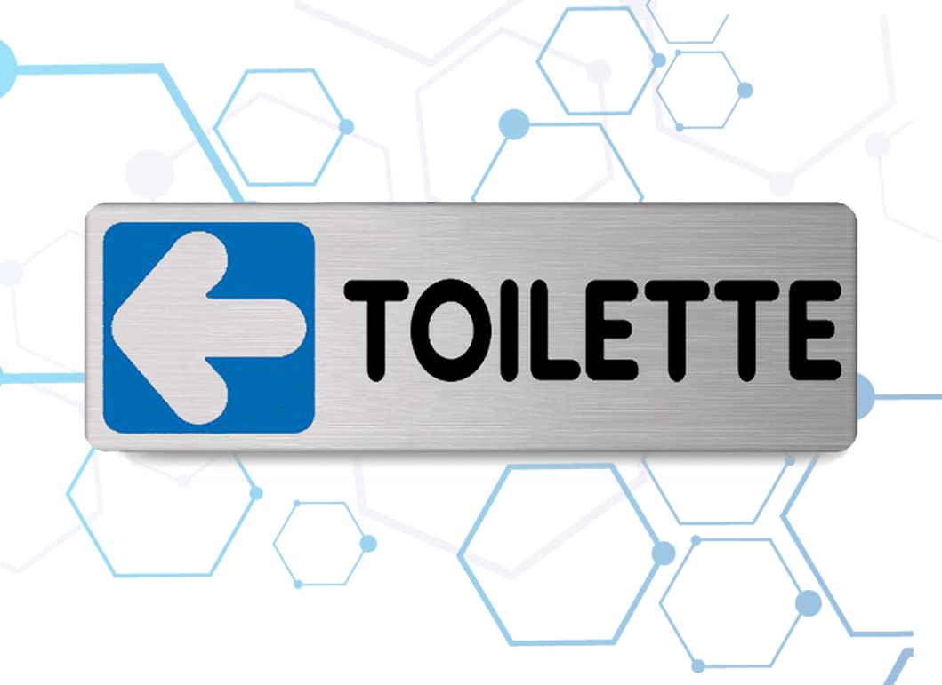Targa toilette verso sinistra in Alluminio Satinato 150mm x 50mm -Targhette Autoadesive|Stickers, Klebeetikett| Impermeabili Lavabili, pub, bar