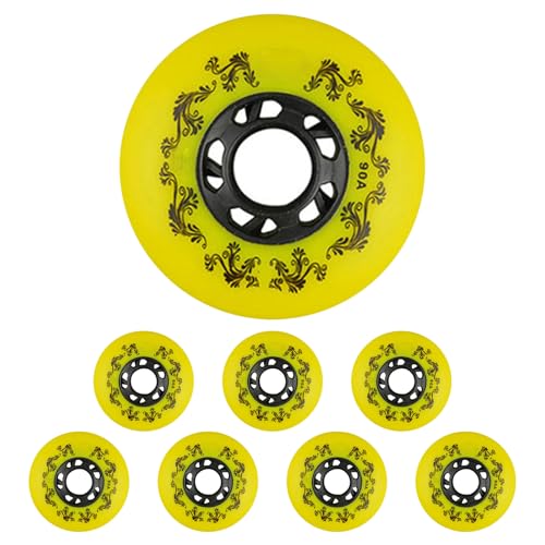 JCCHT 8-Pack 80mm, 76mm, 72mm 90A Inline Skate Wheels Indoor/Outdoor Inline Skate/Roller Skate/Hockey Blade Skating Replacement Accessories,Yellow,72mm