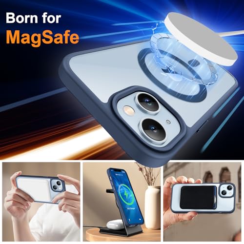 ORETECH Magnetic for iPhone 13 Case, [Compatible with MagSafe] [2 Pcs 9H Screen Protectors] [15 FT Military Grade Drop Protection] Transparent Back Shockproof Bumper Thin Cover - Navy Blue by ORETECH - Image 2