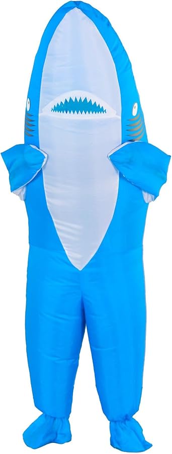 Adult Inflatable Shark Costume Funny Blow-Up Jaws Costume, Fancy Dress Jumpsuit for Halloween & Summer Pool Party
