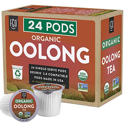 Organic Oolong K-Cup Pods, 24 Pods by FGO - Keurig Compatible - Naturally Occurring Caffeine, Premium Oolong Tea is USDA Organic, Non-GMO, & Recyclable