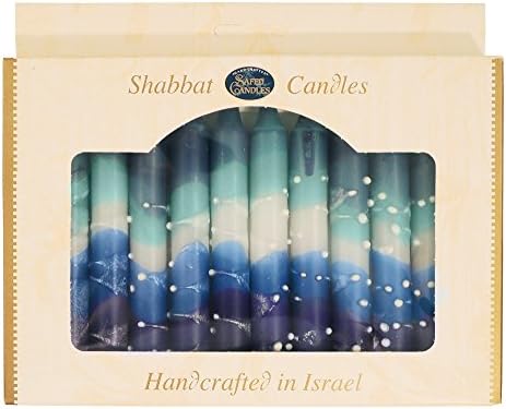 12 Hand Crafted Shabbat (Jewish Sabbath) Candles - Blue Water
