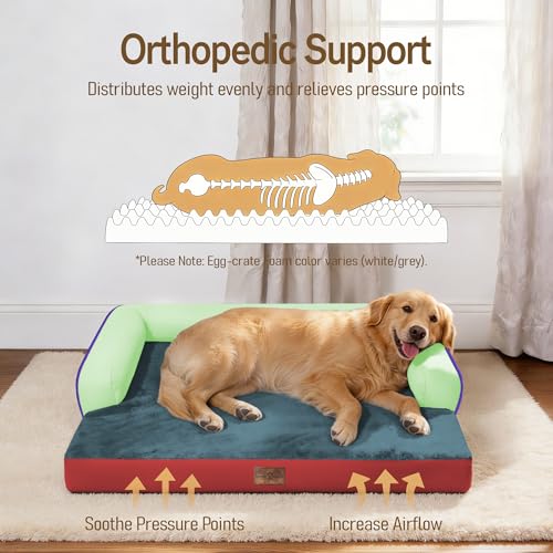 Image of Comfort Expression Washable Orthopedic Dog Bed for Extra Large Sized Dogs | Waterproof Memory Foam Pet Bed 42x30 Inch with Removable Cover with Non-Slip & Bolster