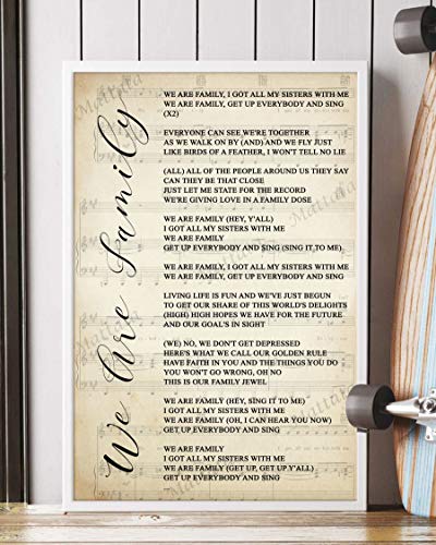 Mattata Decor Gift - We Are Family Song Lyrics Sheet Music Portrait Poster Print (12" x 18")