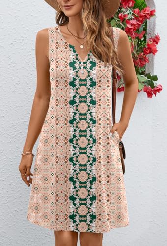 Image of Ladlop Summer Dresses for Women 2026 Beach Loose Casual A Line Dress Sleeveless V-Neck Sundress with Pockets