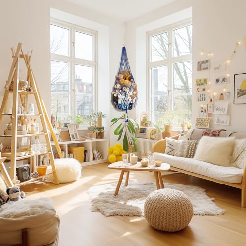 Image of Amdermi Novel Stuffed Animal Hammock Corner Hanging Net for Stuff Aniaml Storage Macrame Toy Display Plush Toy Holder-Perfect for The Tiny Space Walls (blue, XXL)