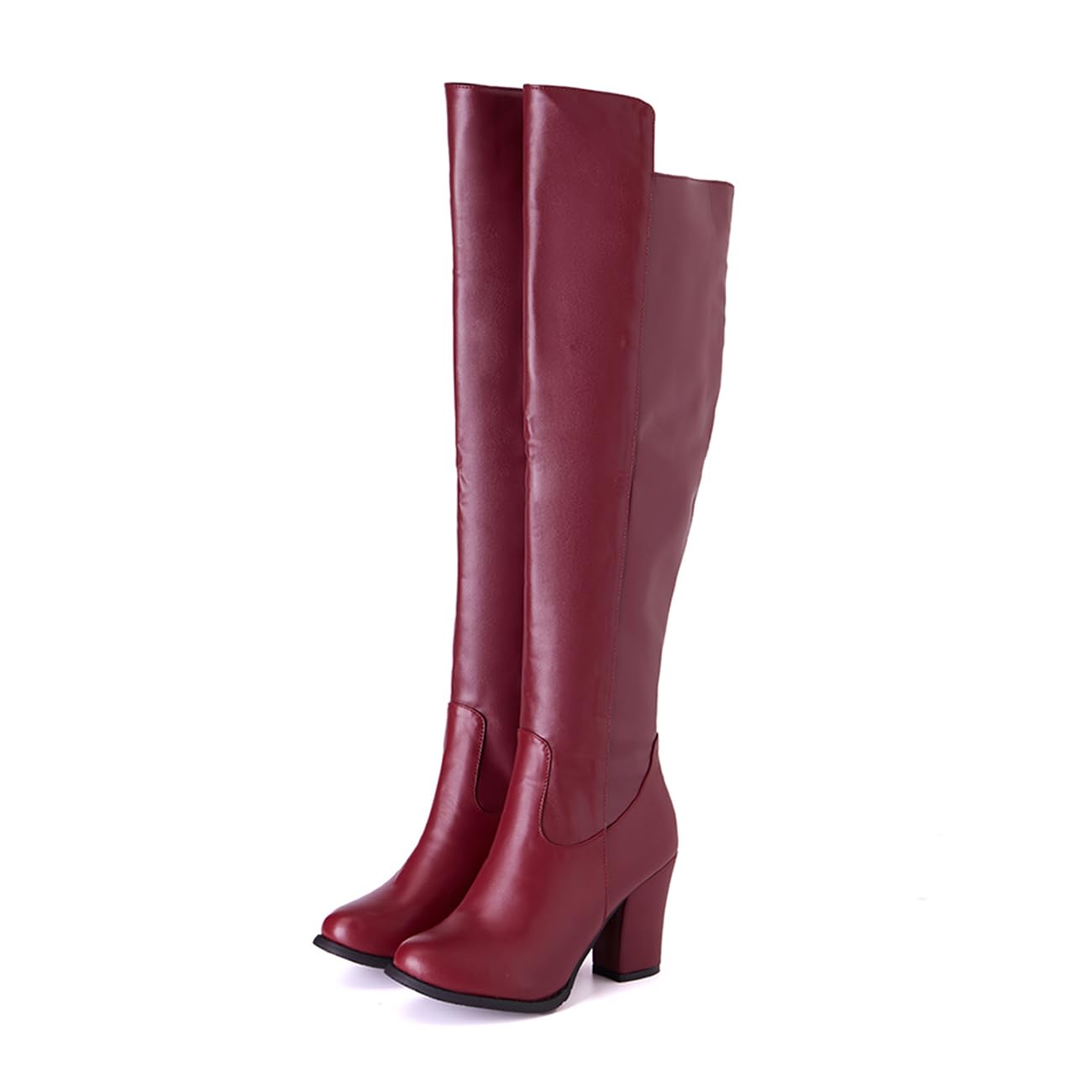 BEAUPAS Womens Tall Boots Chunky Block Heel Knee High Boots Side Zipper High Heel Long Boot