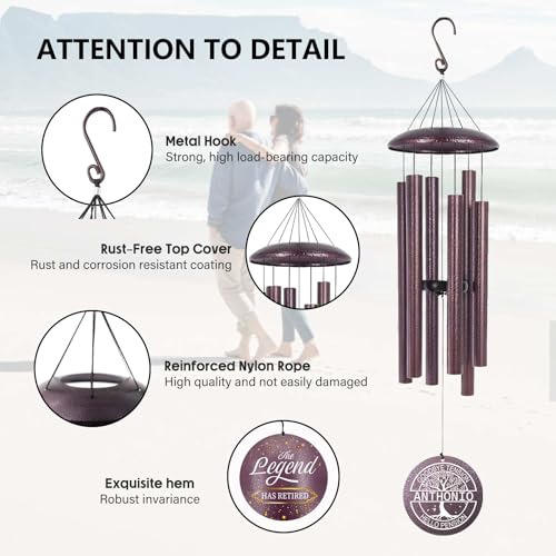 Image of ASTARIN Personalized Retirement Wind Chimes for Women Man, Happy Retirement Gift 36 inch Wind Chime for Teacher Coworkers Boss, Personalized Tree of Life Deep Tone Windchime Retiree Gift Ideas