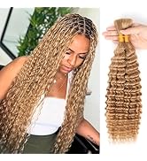 Kapelli Hair Human Braiding Hair for Boho Braids Deep Wave 20 Inch Honey Blonde Color 27# 2 Bundl...