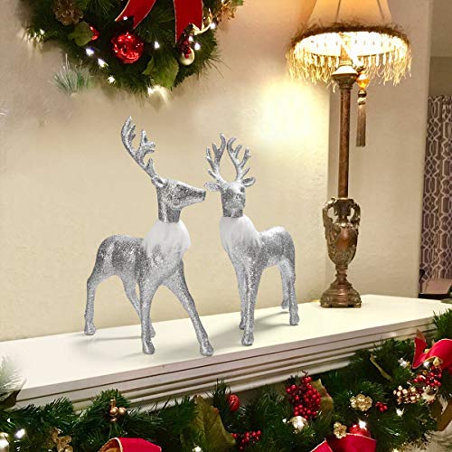 Arcci Reindeer Decorations Standing Christmas Figurines Deer, Silver Glitter Holiday Reindeer (Silver) #TOP2
