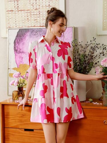 Image of Women's Fit and Flared Shirt Midi Dress with Collar Neck & Short Sleeves - Rayon Casual Dress