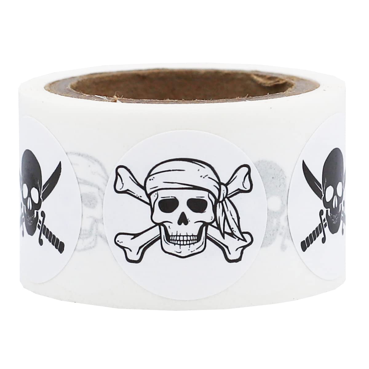 White Skull and Crossbones Stickers - 3/4 Inch Round, 100 Adhesive Labels Per Roll for Packaging, Crafts, Halloween, and Themed Decorations - Made in