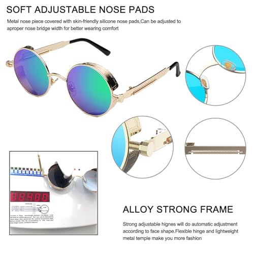 Image of PROUDDEMON Retro Gothic Steampunk Sunglasses for Women Men Round Lens Metal Frame