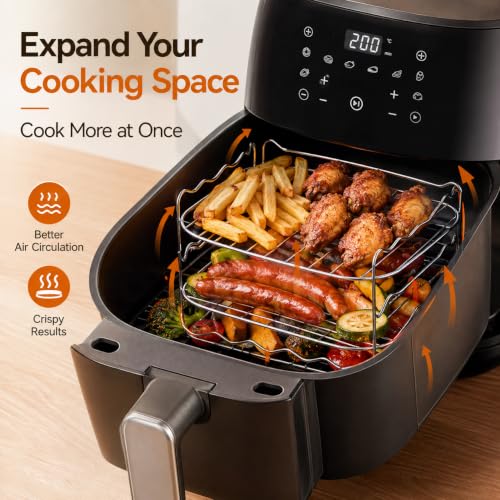 Zestaw 2 akcesoriów Airfryer, ruszt do grillowania ze stali nierdzewnej #304, akcesoria do frytkownicy na gorące powietrze, akcesoria do Cosori 5,5 l/6,4 l, Philips 7,2 l/7,3 l, Ninja 6,2 l, Russell