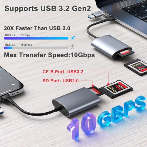 Lecteur CFexpress Type B 10 Gbit/s avec double fente SD et connecteur USB-C A