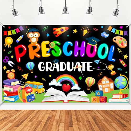Banner de graduación preescolar 6x3.6ft negro miniatura 1