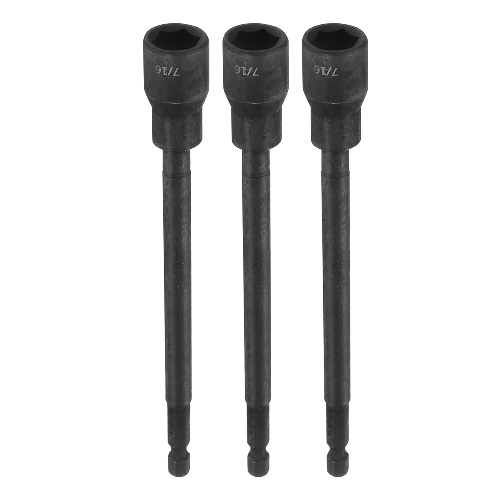 sourcing map 3pcs Hex Nut Driver Drill Bit 7/16" 6-Point Socket 1/4" Hex Shank Magnetic Setter CR-V Steel Bolt Sockets for Power Drills Impact Drivers, 5.91" (150mm) Long
