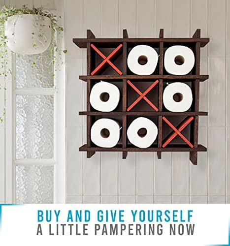 Comfify Rustic Tic-Tac-Toe Toilet Paper Holder for Bathroom  Playful Storage Shelves for Toilet Tissue in Torched Brown Color  Freestanding or Wall Mount Bath Shelves for Your Farmhouse Décor