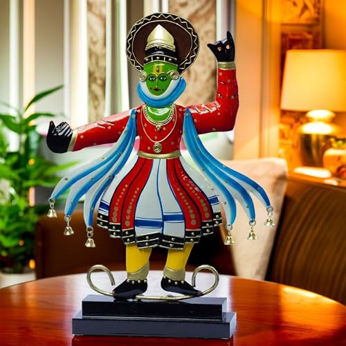 Image of KRAFTSKALA Kathakali Dancer Metal Showpiece - Traditional Kerala Folk Art Classical Dance Figurine - Home Decor Statue for Living Room, Gifting (12x18 inch)