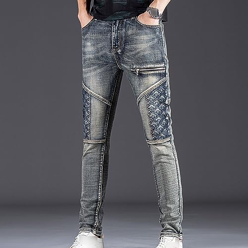 Jeans zippés Patch pour hommes : pantalon denim skinny imprimé de style motard - 5