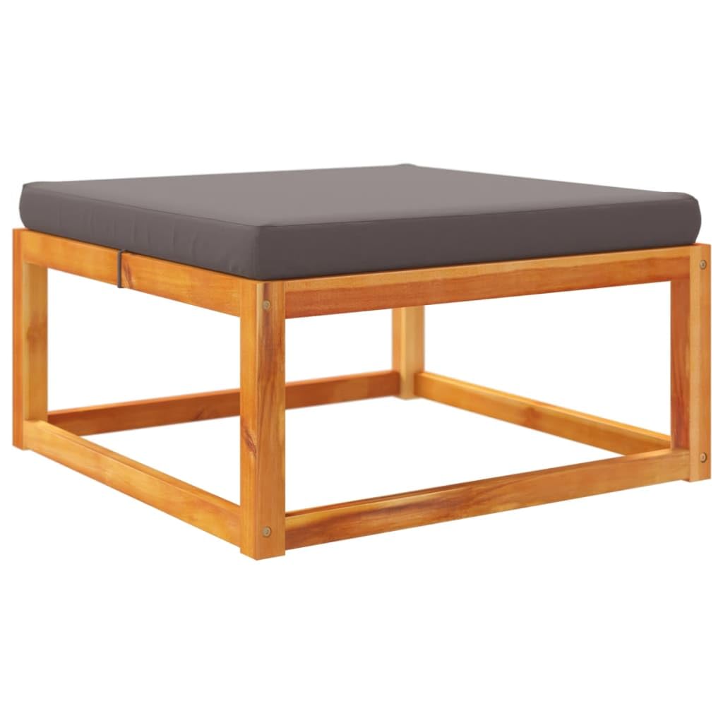 Taboret ogrodowy z poduszką, 65 x 65 x 29 cm, lite drewno akacjowe, odporny na warunki atmosferyczne, na balkon i taras, meble outdoorowe do użytku na zewnątrz