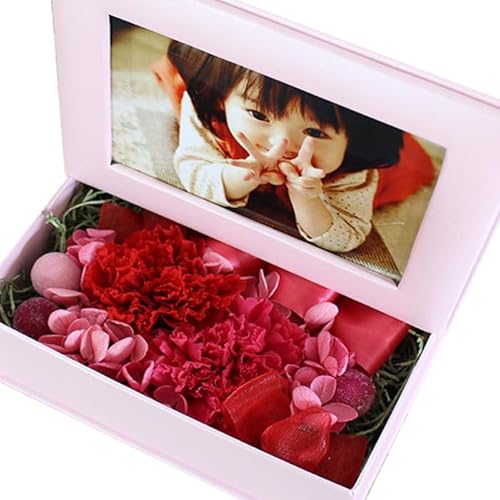 flannerica. 母の日 ギフト プレゼント プリザーブドフラワー フォトフレーム KAREN 感動 写真立て 贈り物 ギフト (【P-1】赤カーネーション(ピンク枠))