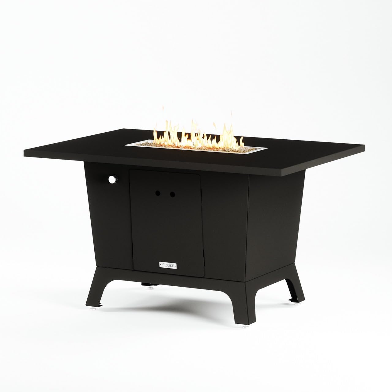 COOKE Palisades Fire Pit Table 52" x 36" x 30" – Aluminum Top, Black Base, 60K BTU Gas, Propane/Natural Gas Compatible, with Windscreen (Brushed Aluminum, Natural Gas)