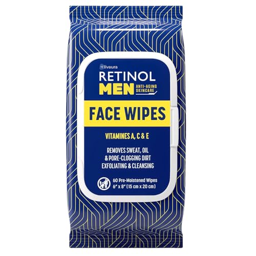 LIVAURA Retinol Men Facial Wipes Anti-Aging Cleansing Towelettes - Quickly cleanse face from sweat, oil and pore-clogging dirt without any heavy residue (60 Count (Pack of 1))