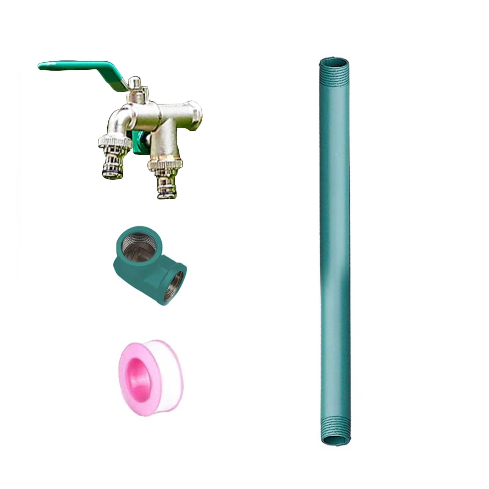 Freistehender 79 cm hoher Gartenbrunnen aus Edelstahl mit Wasserhahn. Robuster, vertikaler Außenbrunnen zur Bodenmontage. Ideal für Garten- und Terrassengestaltung.