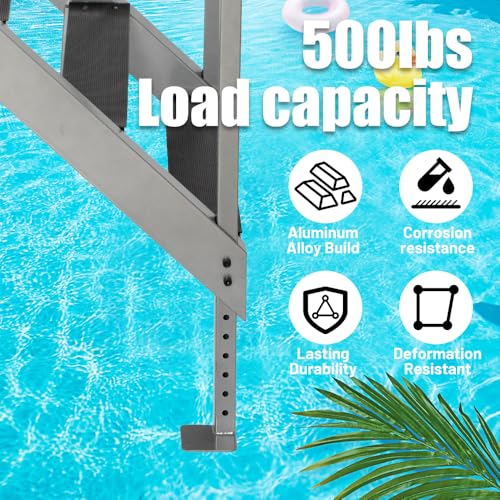 Yeeoy Dock Ladder 6 Steps, Pontoon Boat Ladder with 500lb Load, Adjustable Height Steel Dock Stairs with Handrails & Nonslip Rubber Pedals for Lake Pool Marine Boarding RV House - Thumbnail 7
