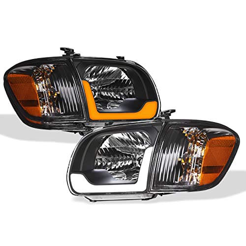 Alpha Owls Crystal Headlights & Corner Signal Lights with Switchback Sequntial LED Strip|Compatible With 2005-2006 Toyota Tundra Double (Crew) Cab / 2005-2007 Sequoia|8743737|Black Amber by Alpha Owls - Used condition - US$266.40