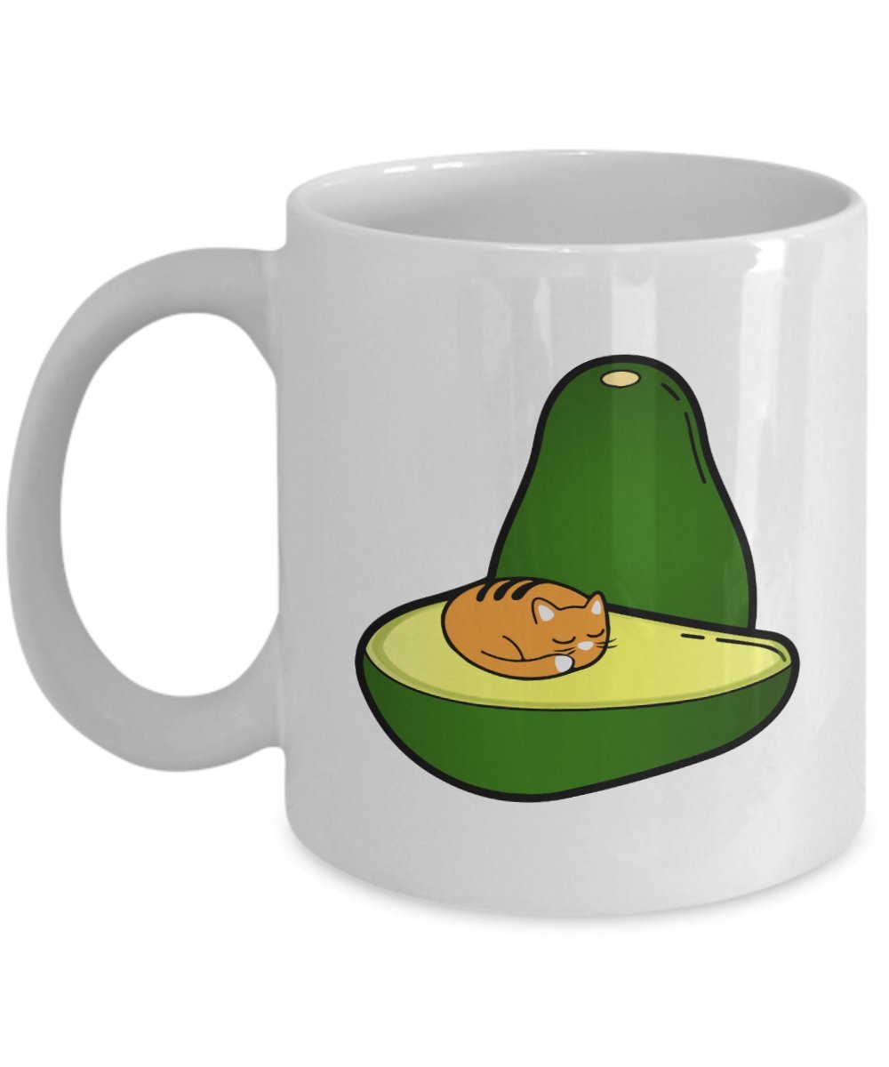 Avocado Pun Tasse – AVO-Cat-O – lustiger Tee heißer Kakao Kaffee – Neuheit Geburtstag Weihnachten Geschenkidee, keramik, weiß, 11oz