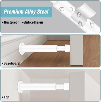 Door Stoppers, Spring Door Stopper for Wall | 4.4 Inch Long Doorstop Wall Protector with Soft Rubber Bumper for Baseboard 2 Pack, White