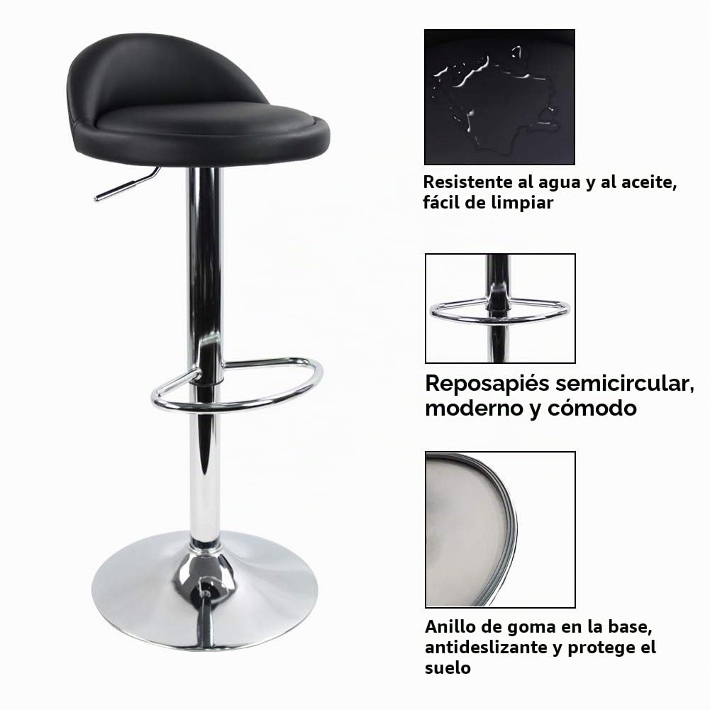 KKTONER Taburete de Bar Redondo Piel sintética con reposapiés de Altura Ajustable Giratorio Color Negro