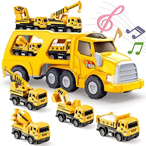 EUCOCO Kinderspielzeug ab 2 3 4 5 6 Jahre, LKW Spielzeug ab 2-6 Jahre Geschenk Junge 2-6 Jahre Baustellenfahrzeuge Kinder Geburtstagsgeschenk Junge Autotransporter Spielzeug
